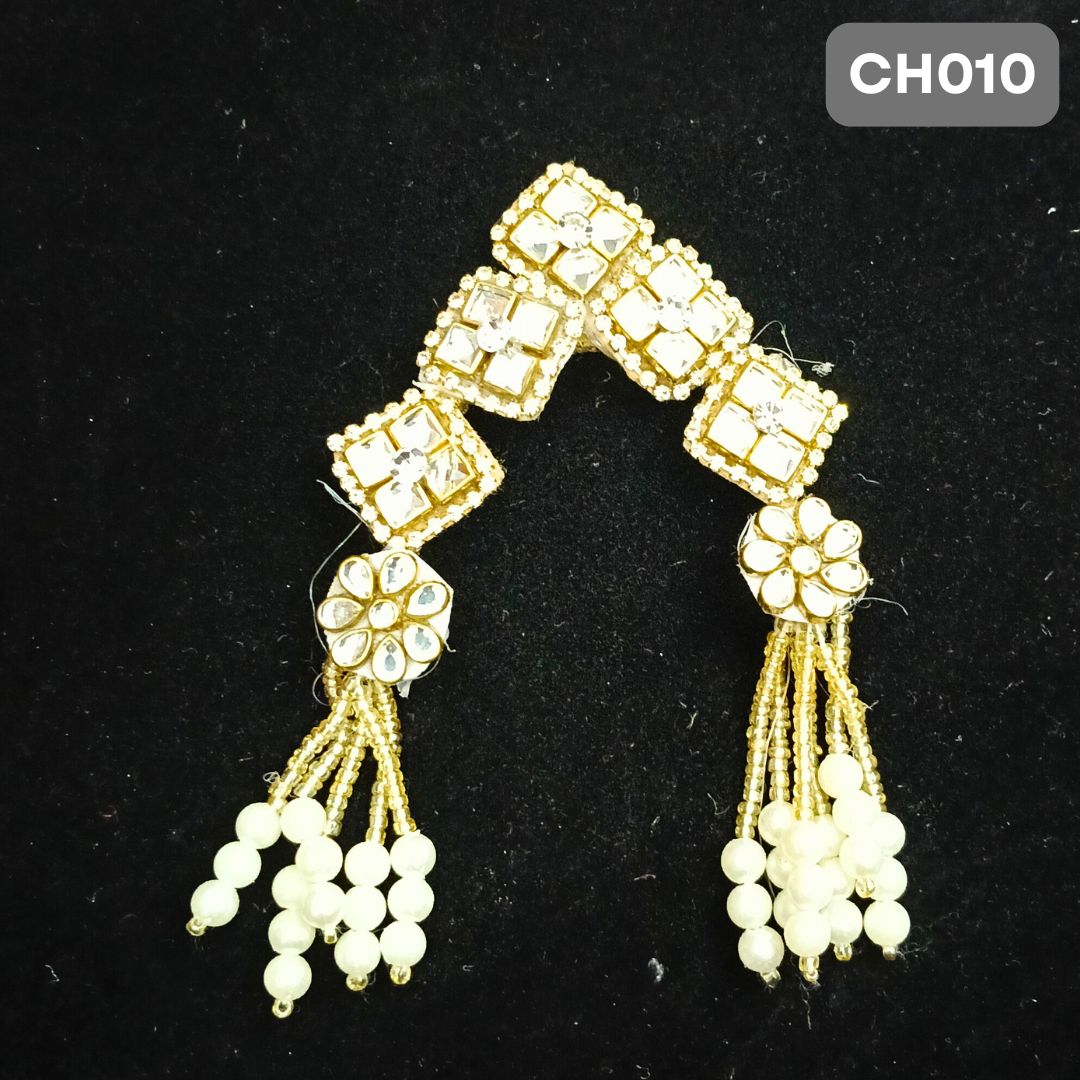 White Radha Rani Chandrika with Golden Stones & Pearls 