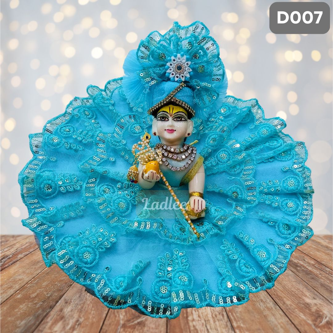 Fancy Sky blue Laddu Gopal Dress with Matching Pagdi | D007