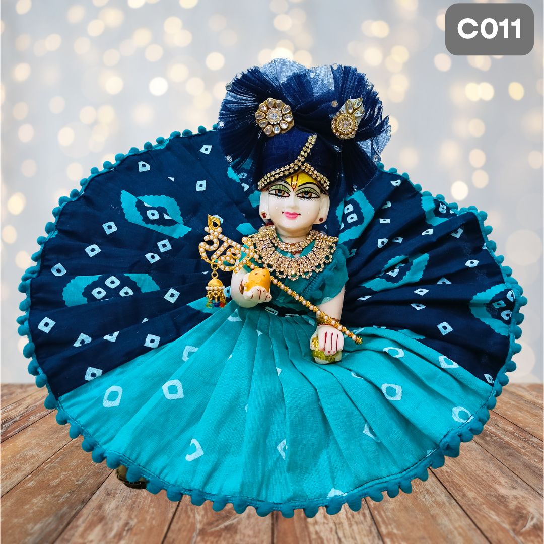 Dual Shade Blue Cotton Laddu Gopal Dress with Pagdi