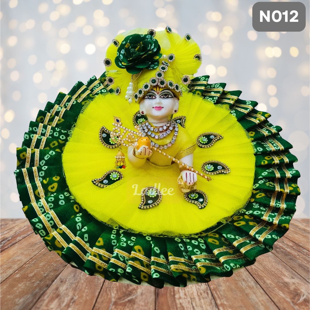 Yellow and Green Jaipuri Laddu Gopal Poshak with Matching Pagdi | N012