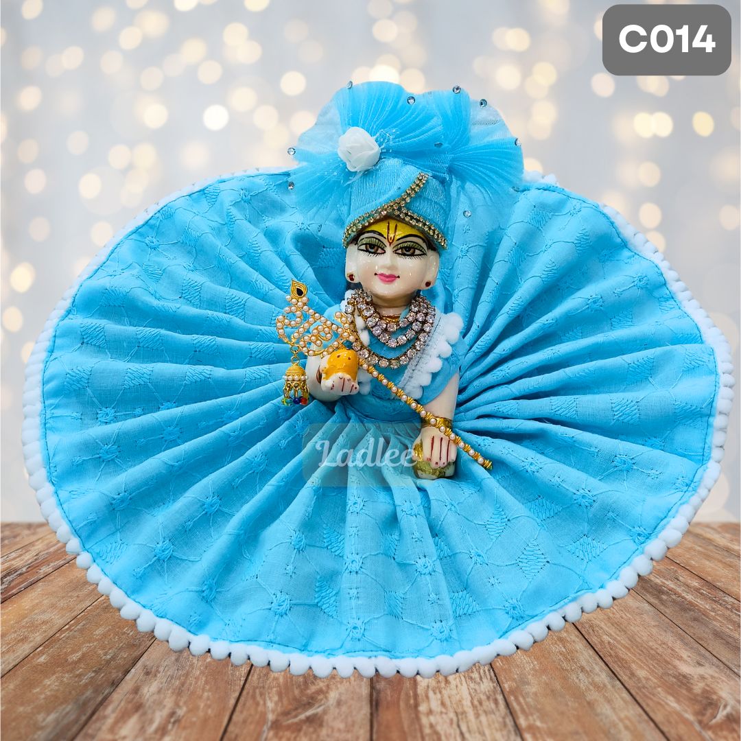 Laddu Gopal  Sky Blue chicken pure Cotton Poshak with Pagdi | C014