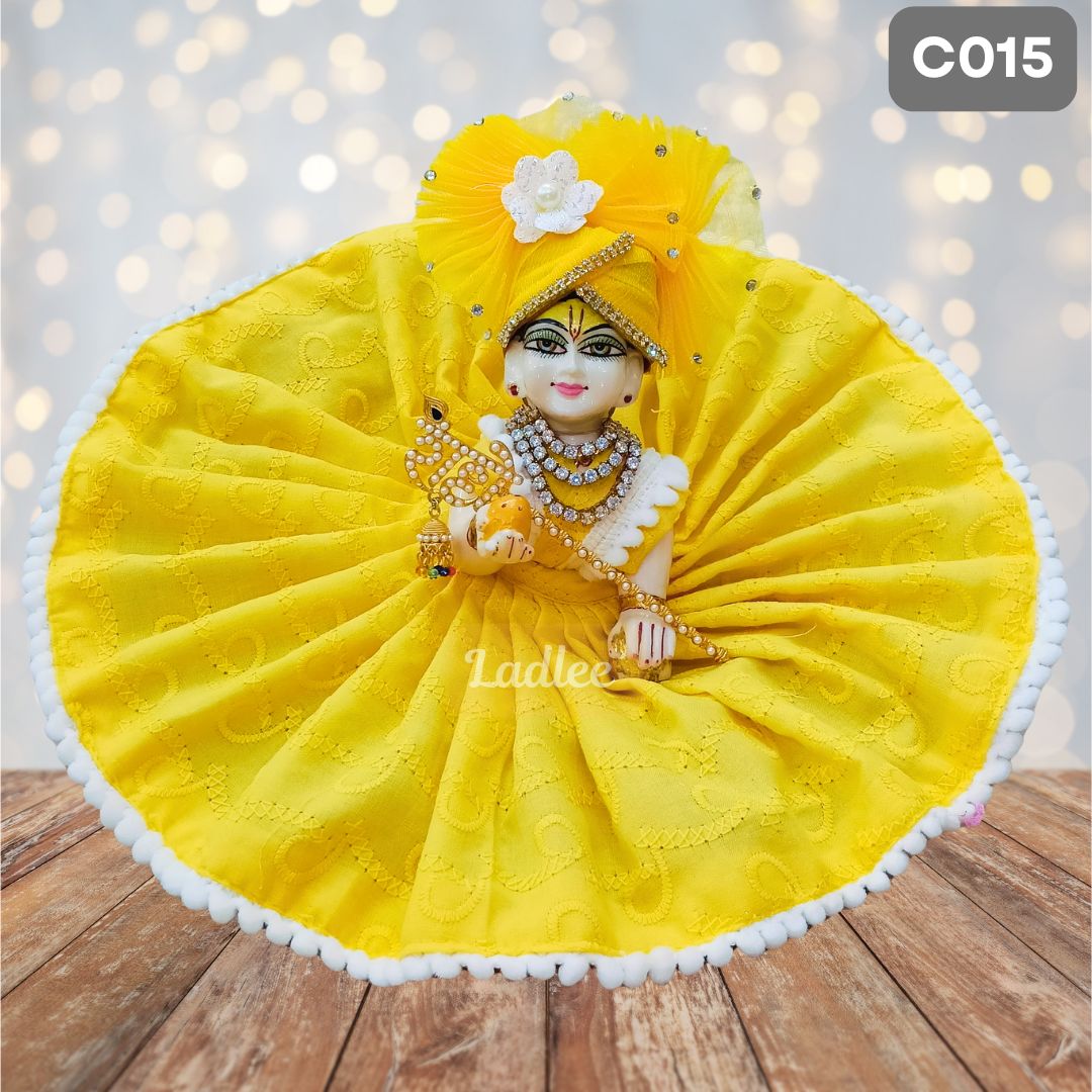 Laddu Gopal  Yellow chicken pure Cotton Poshak with Pagdi | C015
