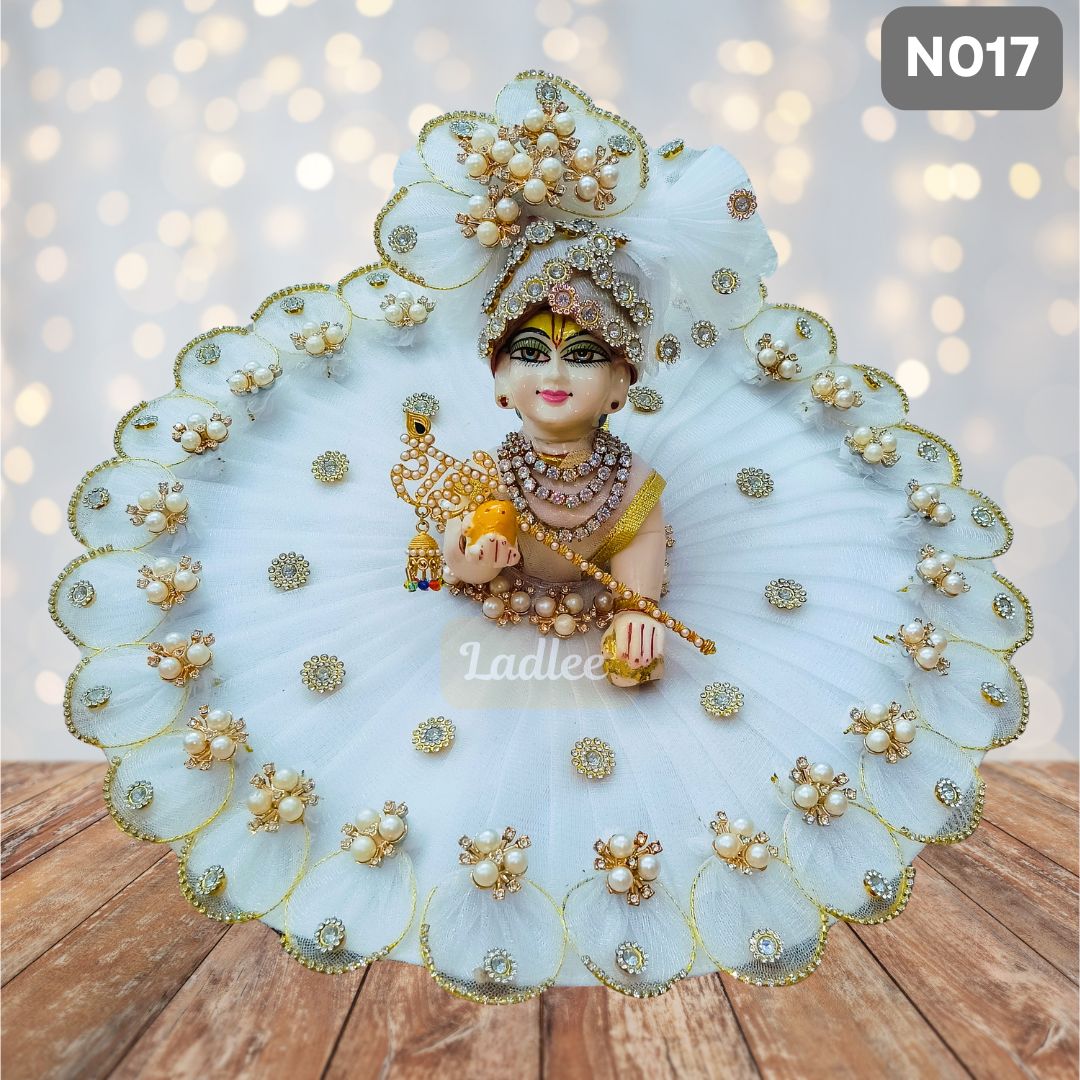 White Laddu Gopal Poshak with Matching Pagdi | N017