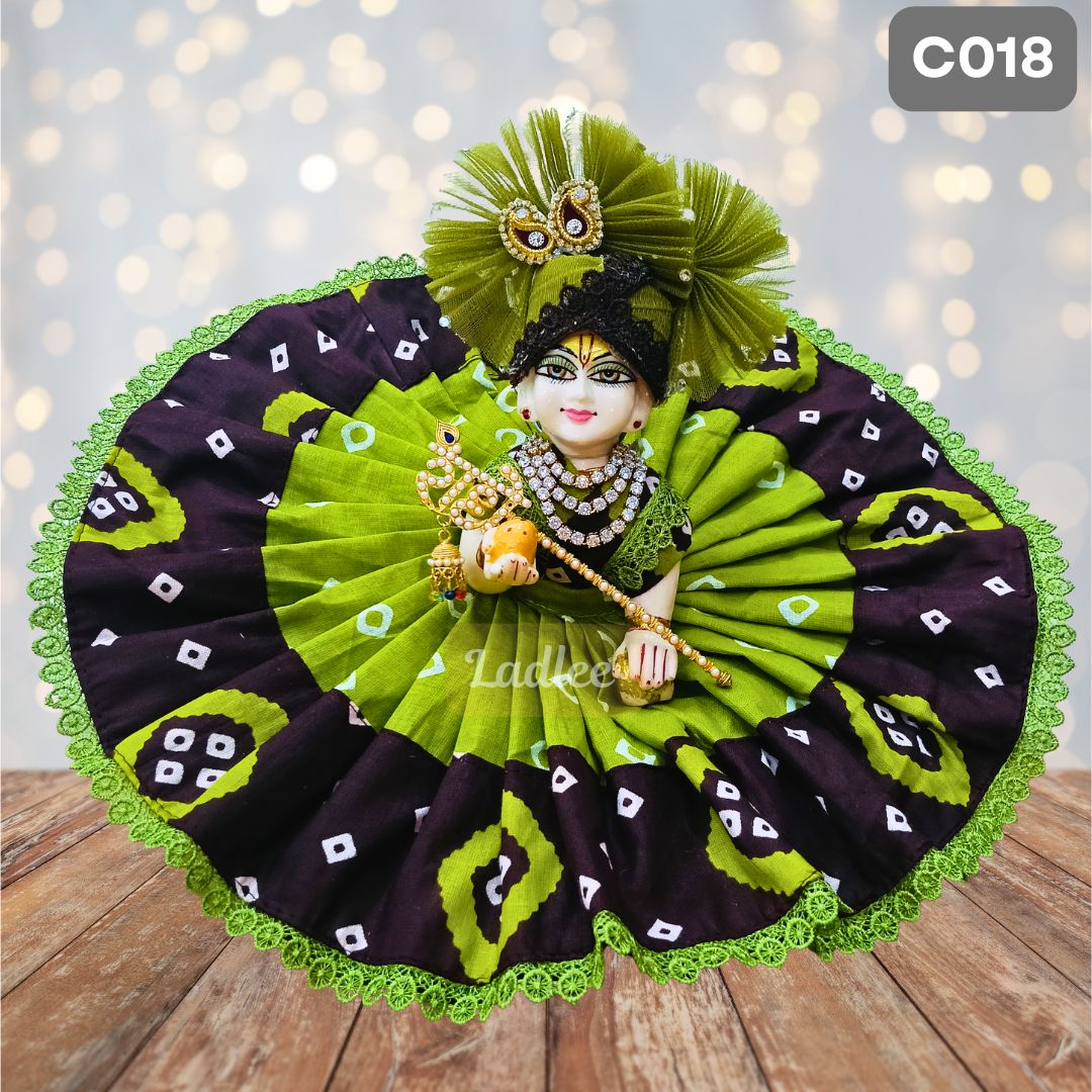 Laddu Gopal Green Brown Cotton Poshak with Pagdi | Handmade Thakur Ji Dress | C018