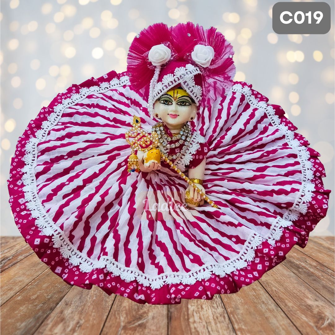 Laddu Gopal Rani Pink Cotton Poshak with Pagdi | Handmade Thakur Ji Dress | C019