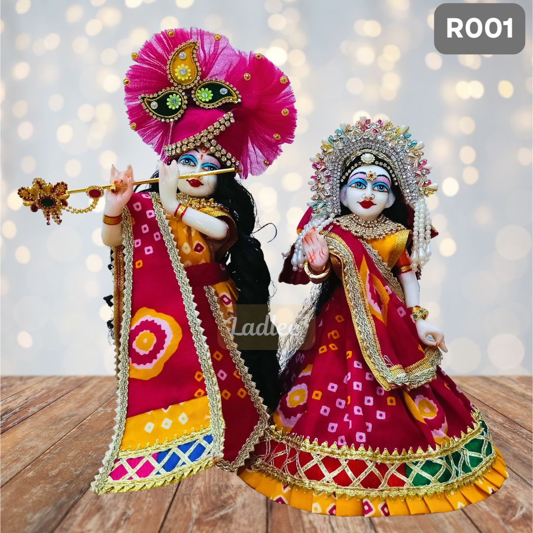 Red Yellow Cotton Radha Krishna Dress (Jodi) with Pagdi & Dupatta | R001