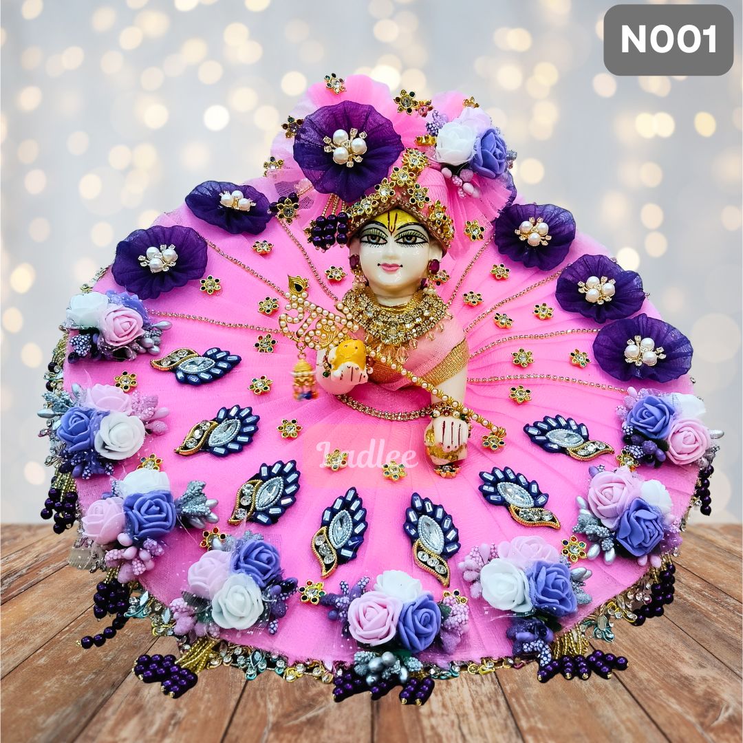 Pink Net Laddu Gopal Poshak with Matching Pagdi | N001