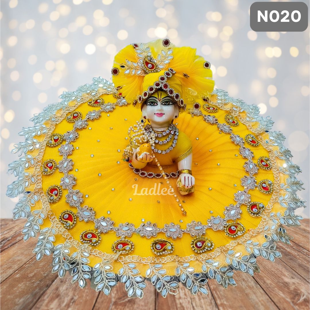 Yellow Net Laddu Gopal Poshak with Matching Pagdi | N020
