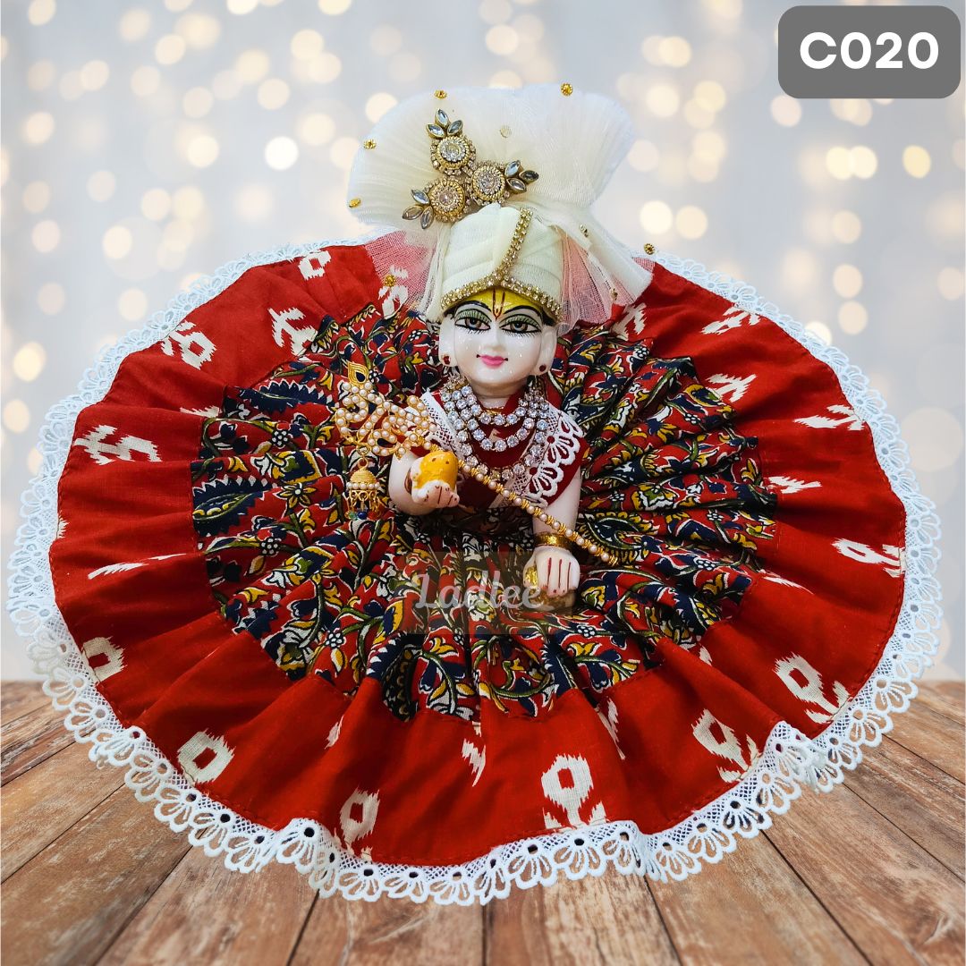 Laddu Gopal Red Cotton Poshak with Pagdi | Handmade Thakur Ji Dress | C020