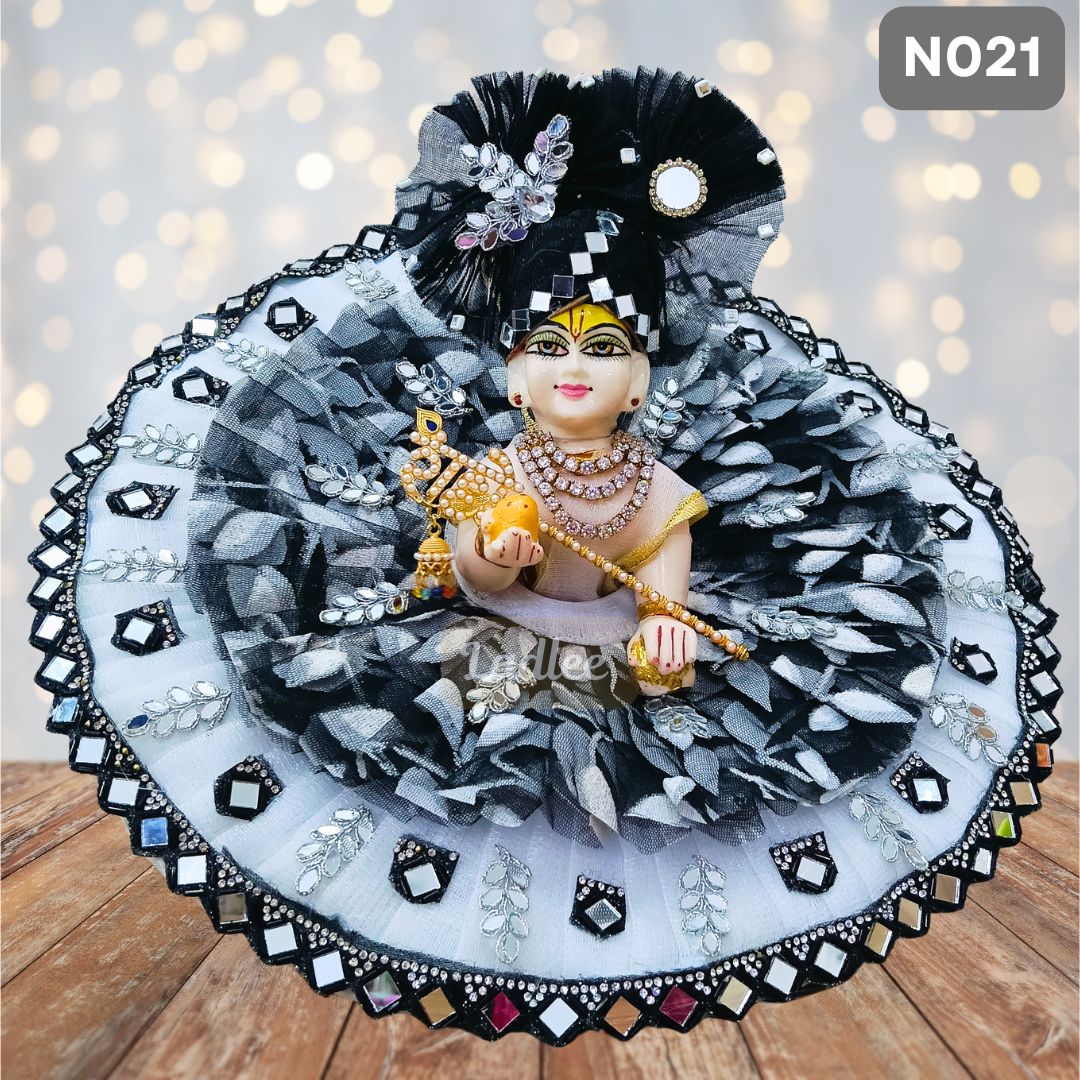  White and Black net Laddu Gopal Poshak with Matching Pagdi | N021