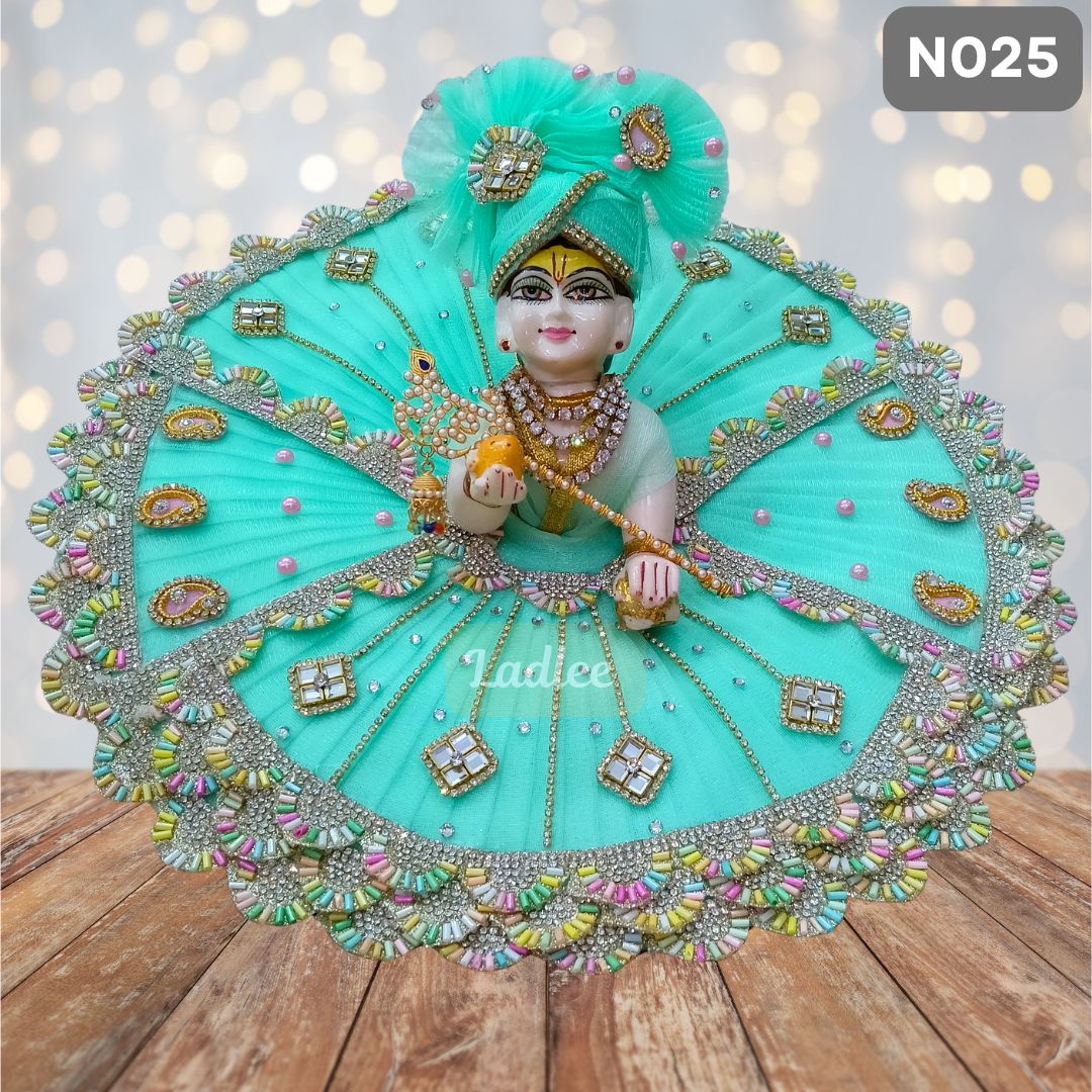 Sea Green Net Laddu Gopal Poshak with Matching Pagdi | N025