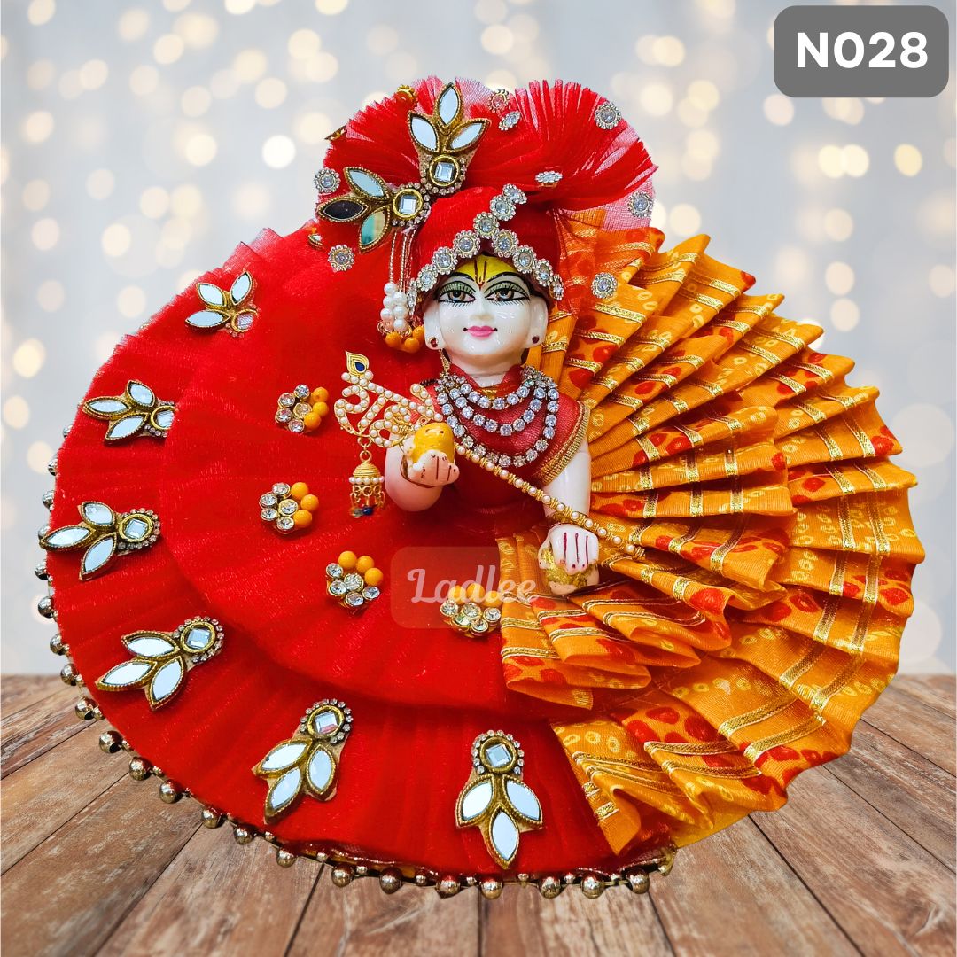 Red and Yellow Half and Half Laddu Gopal Poshak with Matching Pagdi | N028