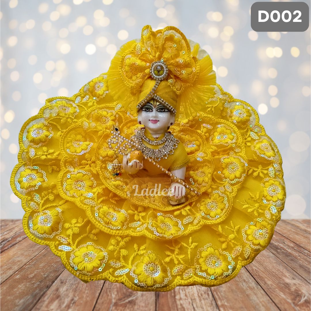 Fancy Yellow Laddu Gopal Dress with Matching Pagdi