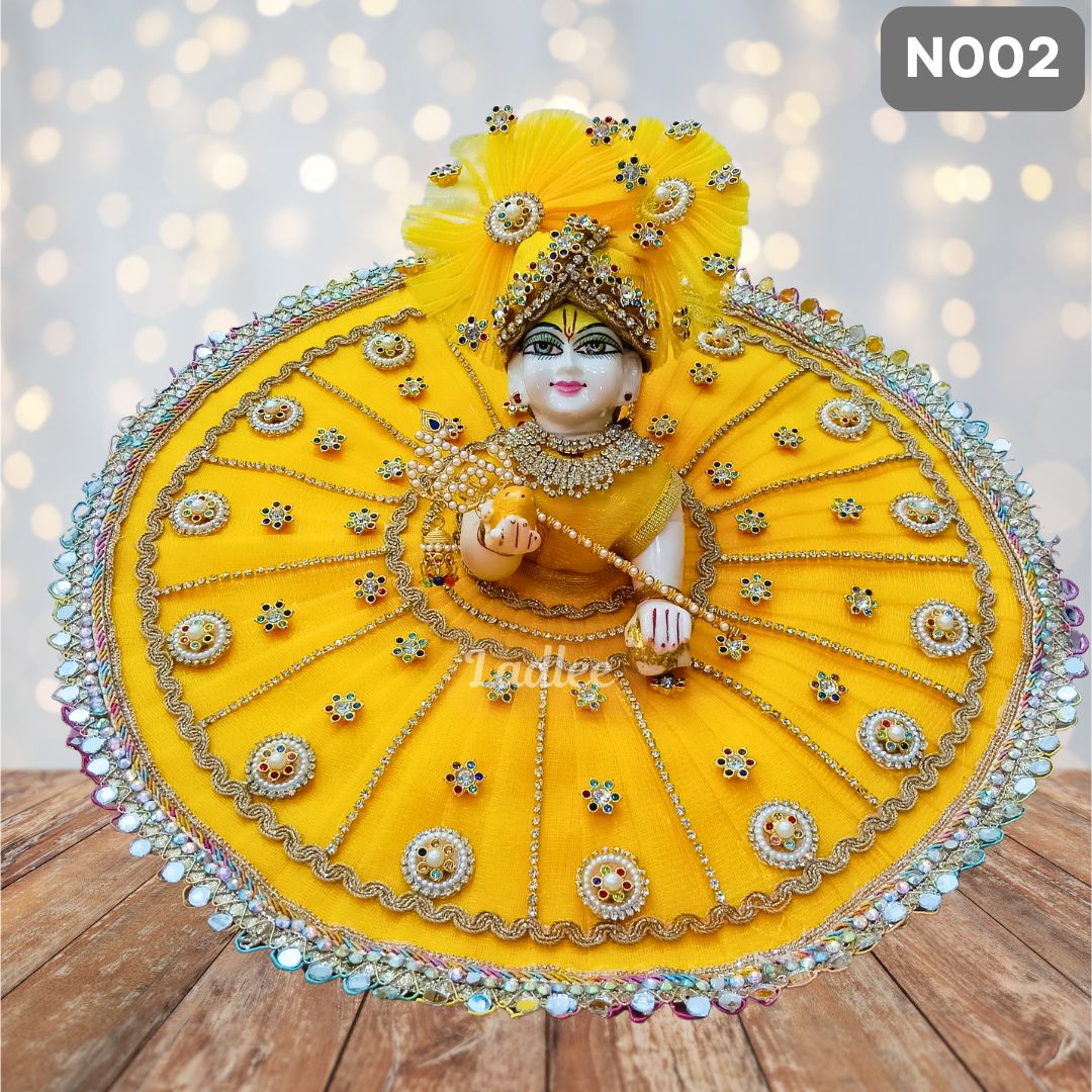 Yellow Net Laddu Gopal Poshak with Matching Pagdi | N002
