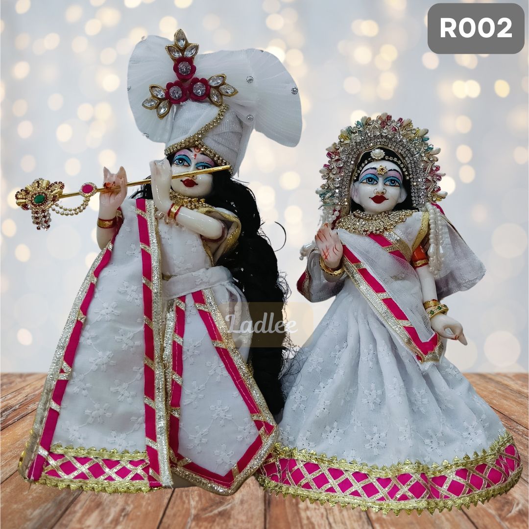 White chicken Pure Cotton Radha Krishna Dress (Jodi) with Pagdi & Dupatta 