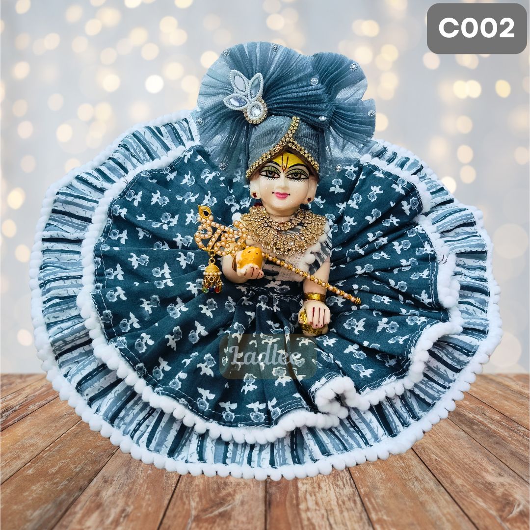 Laddu Gopal Gray Cotton Poshak with Pagdi | Handmade Thakur Ji Dress | C002