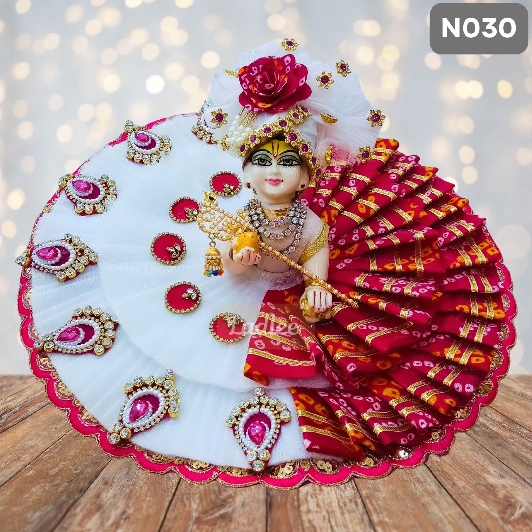 Red and White Half and Half Laddu Gopal Poshak with Matching Pagdi | N030