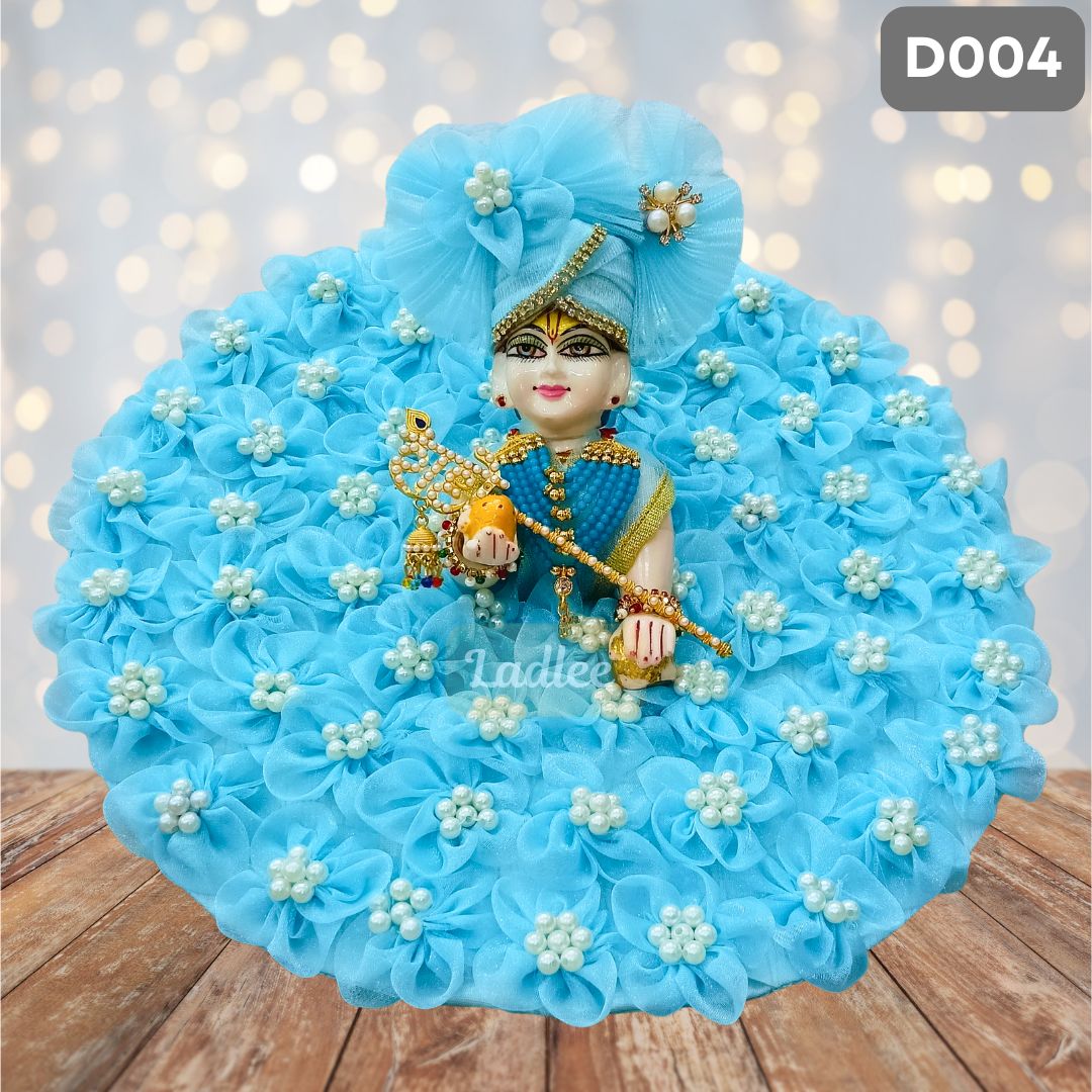 Fancy Sky Blue Floral Laddu Gopal Dress with Matching Pagdi