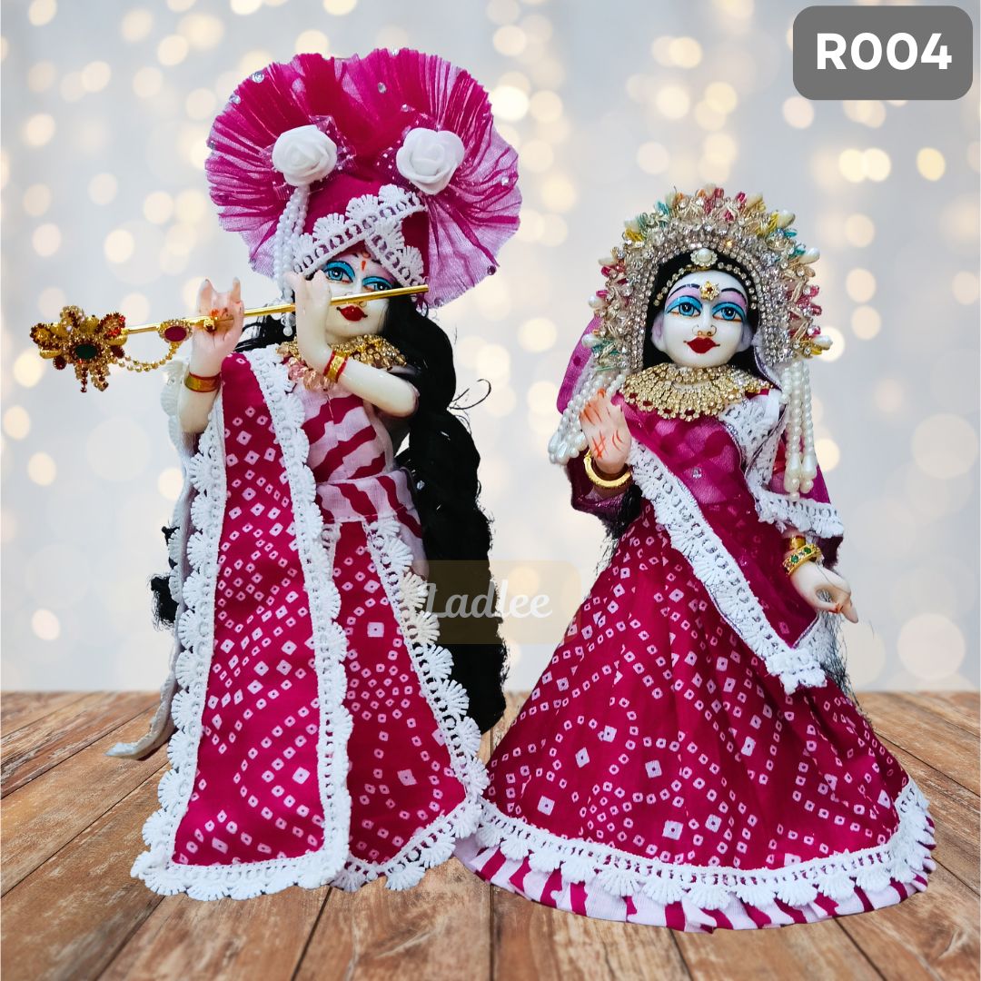 Rani Pink Cotton Radha Krishna Dress (Jodi) with Pagdi & Dupatta 