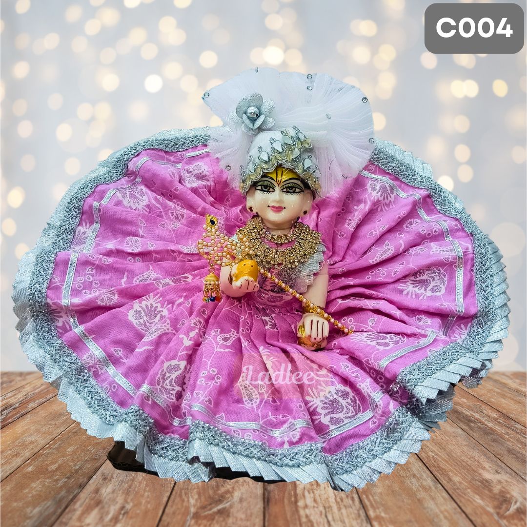 Laddu Gopal Pink Cotton Poshak with Pagdi | Handmade Thakur Ji Dress | C004