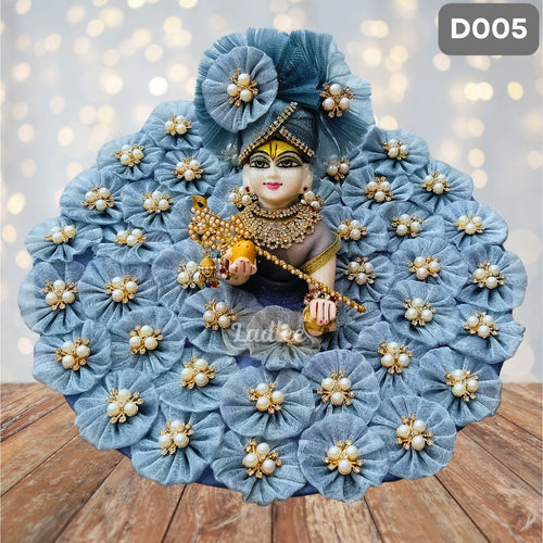 Fancy Grey Floral Laddu Gopal Dress with Matching Pagdi