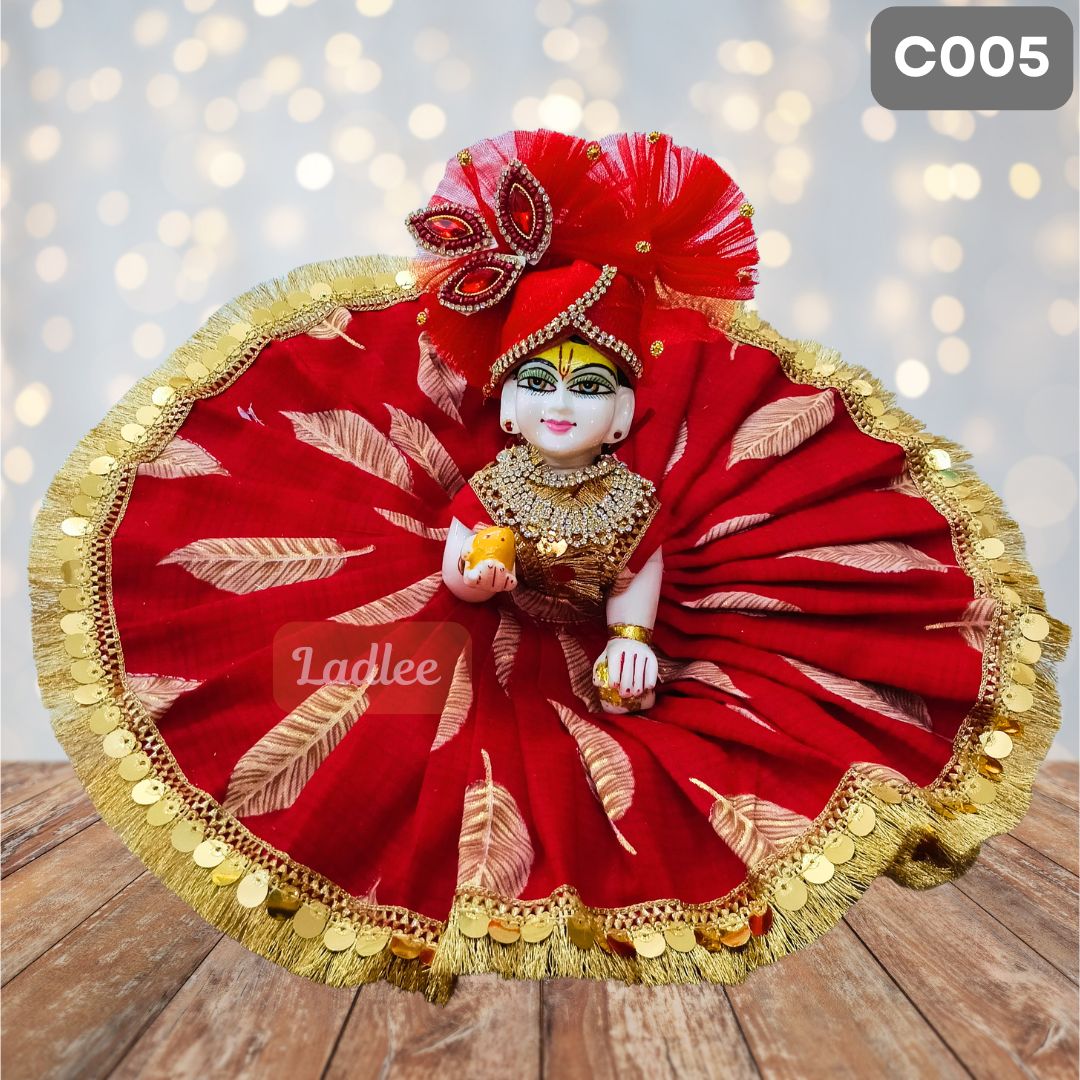 Laddu Gopal Red Cotton Poshak with Pagdi | Handmade Thakur Ji Dress | C005