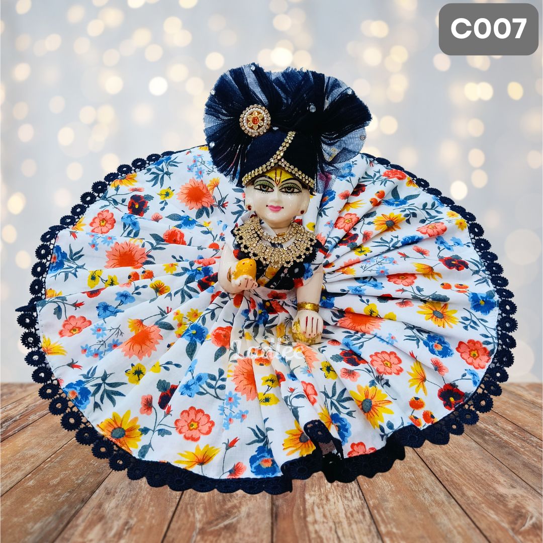 Laddu Gopal Multi Color Floral Cotton Poshak with Pagdi | Handmade Thakur Ji Dress | C007