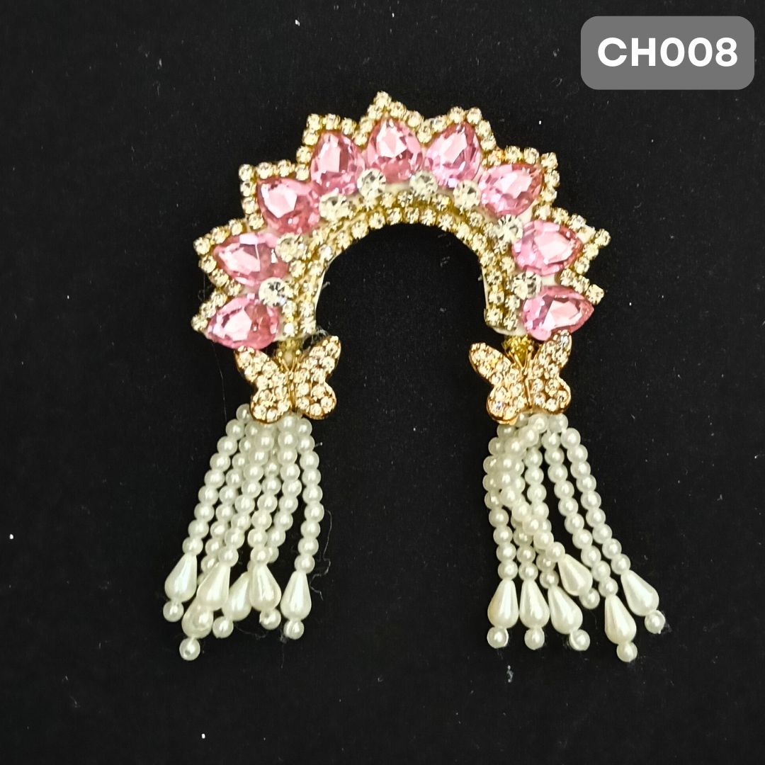 Pink Stone Radha Rani Chandrika with Golden Stones & Pearls | CH008