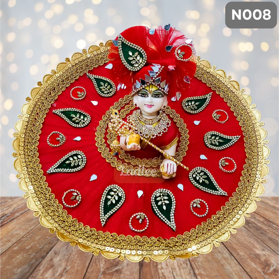 Red Net Laddu Gopal Poshak with Matching Pagdi | N008