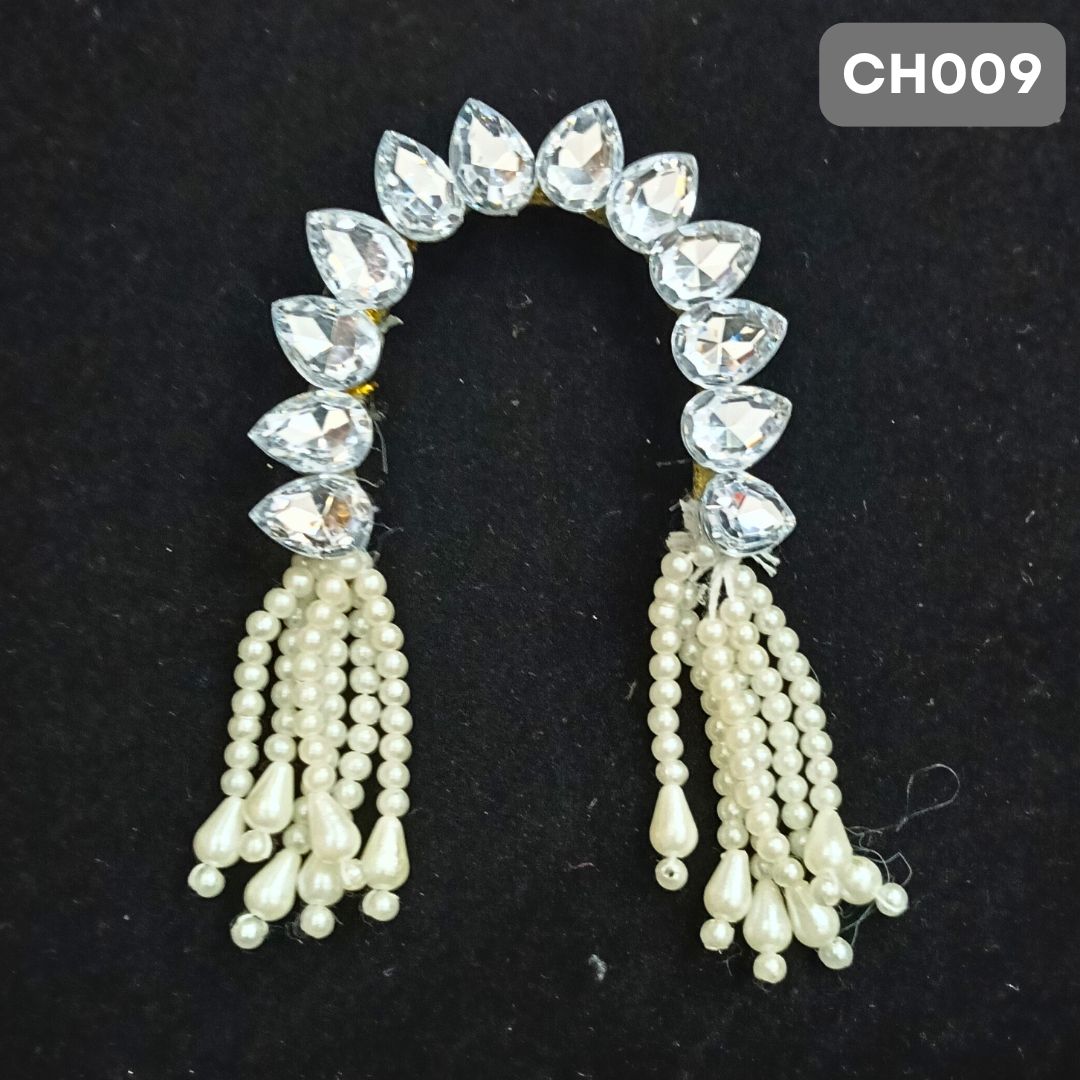 Crystal Stone Radha Rani Chandrika with Golden Stones & Pearls 