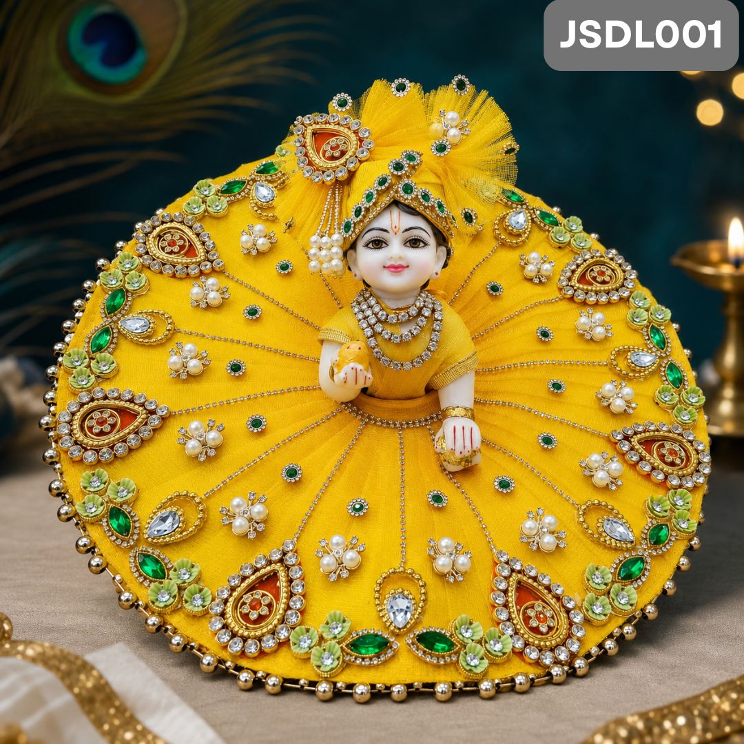 Yellow Stone Work Poshak for Laddu Gopal | JSDL001