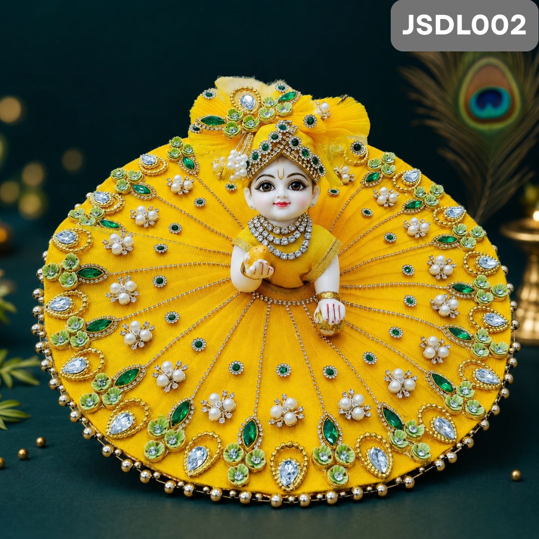 Yellow  Poshak for Laddu Gopal with Maching  Pagdi | JSDL002