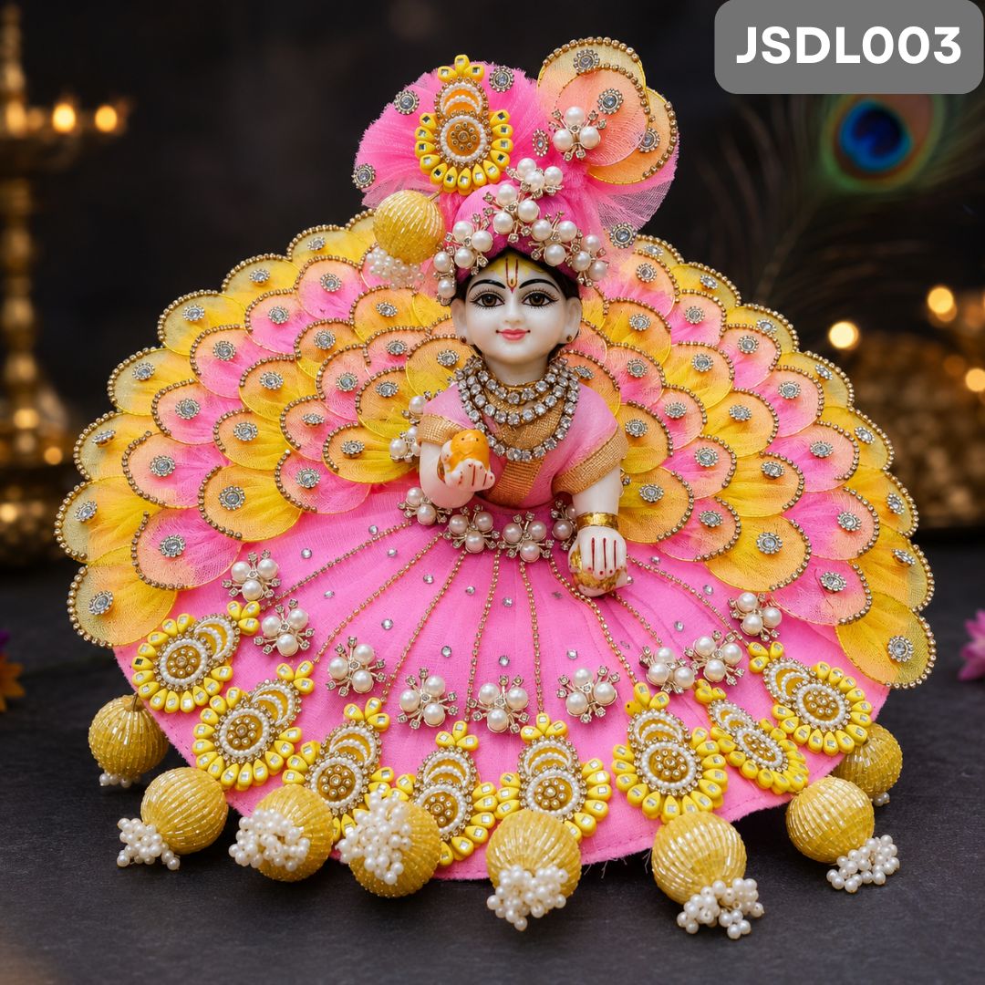 Pink and Yellow Designer Poshak for Laddu Gopal | JSDL003