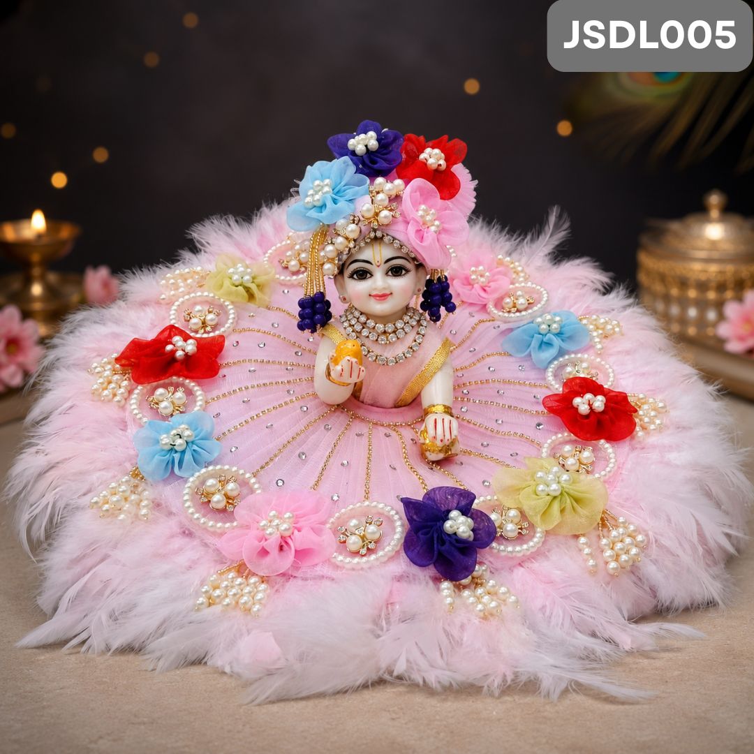 Pink Feather Design Floral Poshak for Laddu Gopal | JSDL005