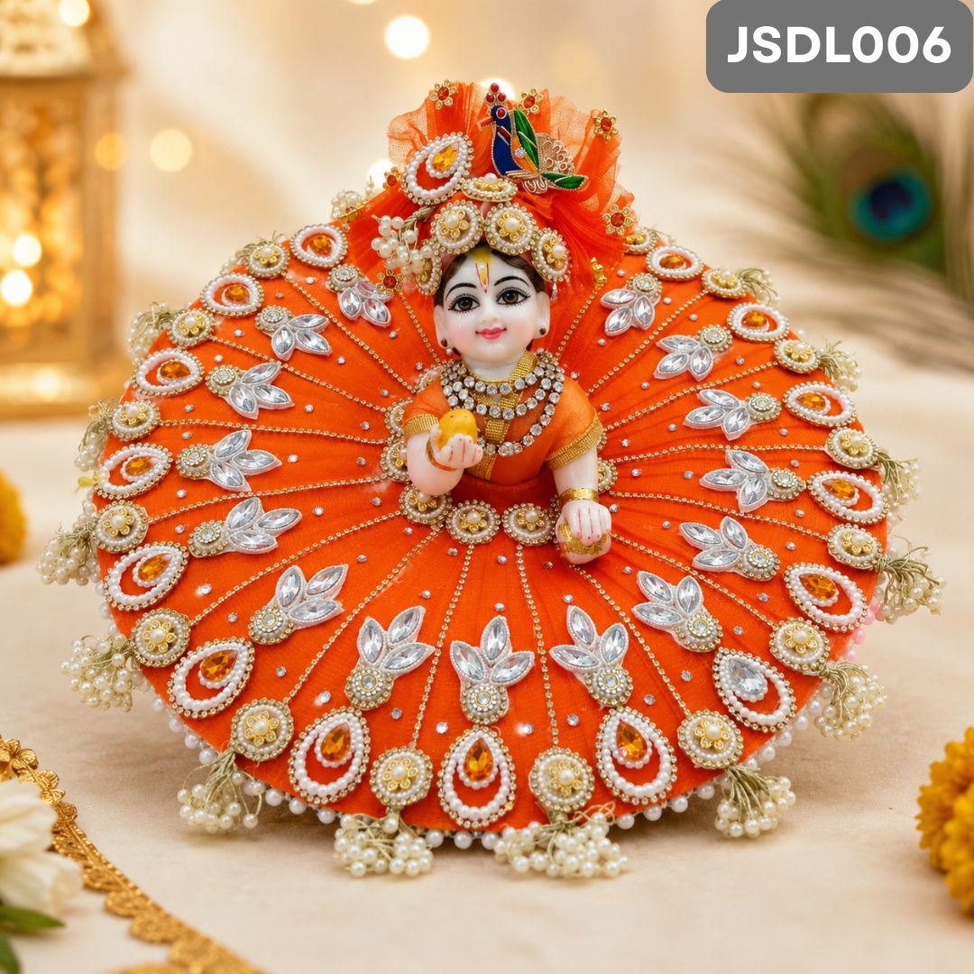 Orange Stone Work Poshak for Laddu Gopal | JSDL006