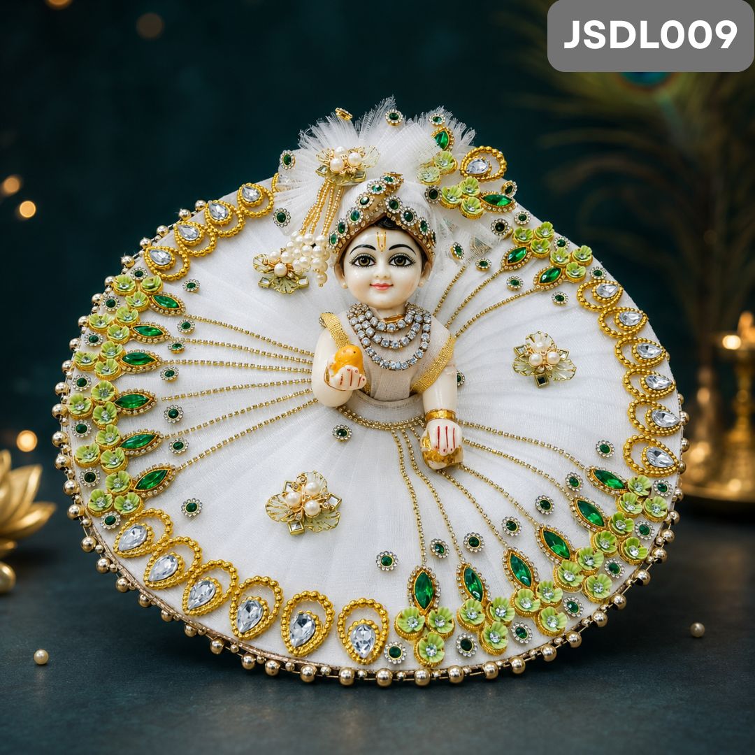 White Poshak for Laddu Gopal with Maching  Pagdi | JSDL009