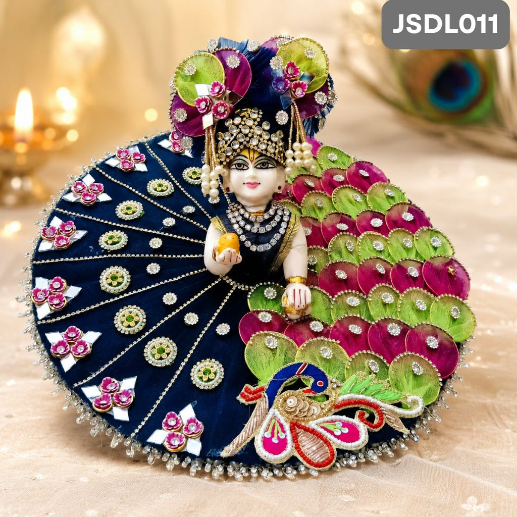 Navy Blue Peacock Poshak for Laddu Gopal With Matching Pagdi | JSDL011