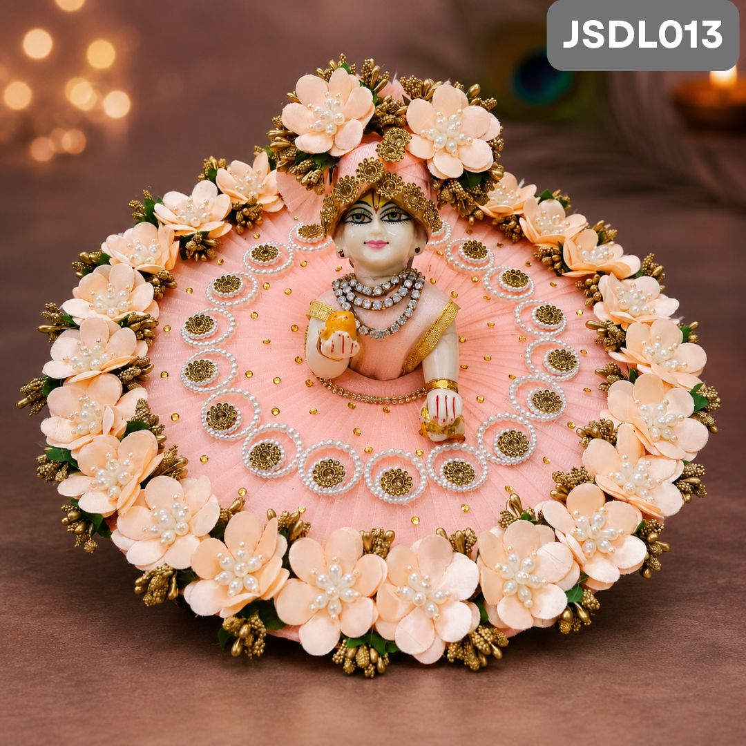 Light Peach Floral  Poshak for Laddu Gopal With Matching Pagdi | JSDL013
