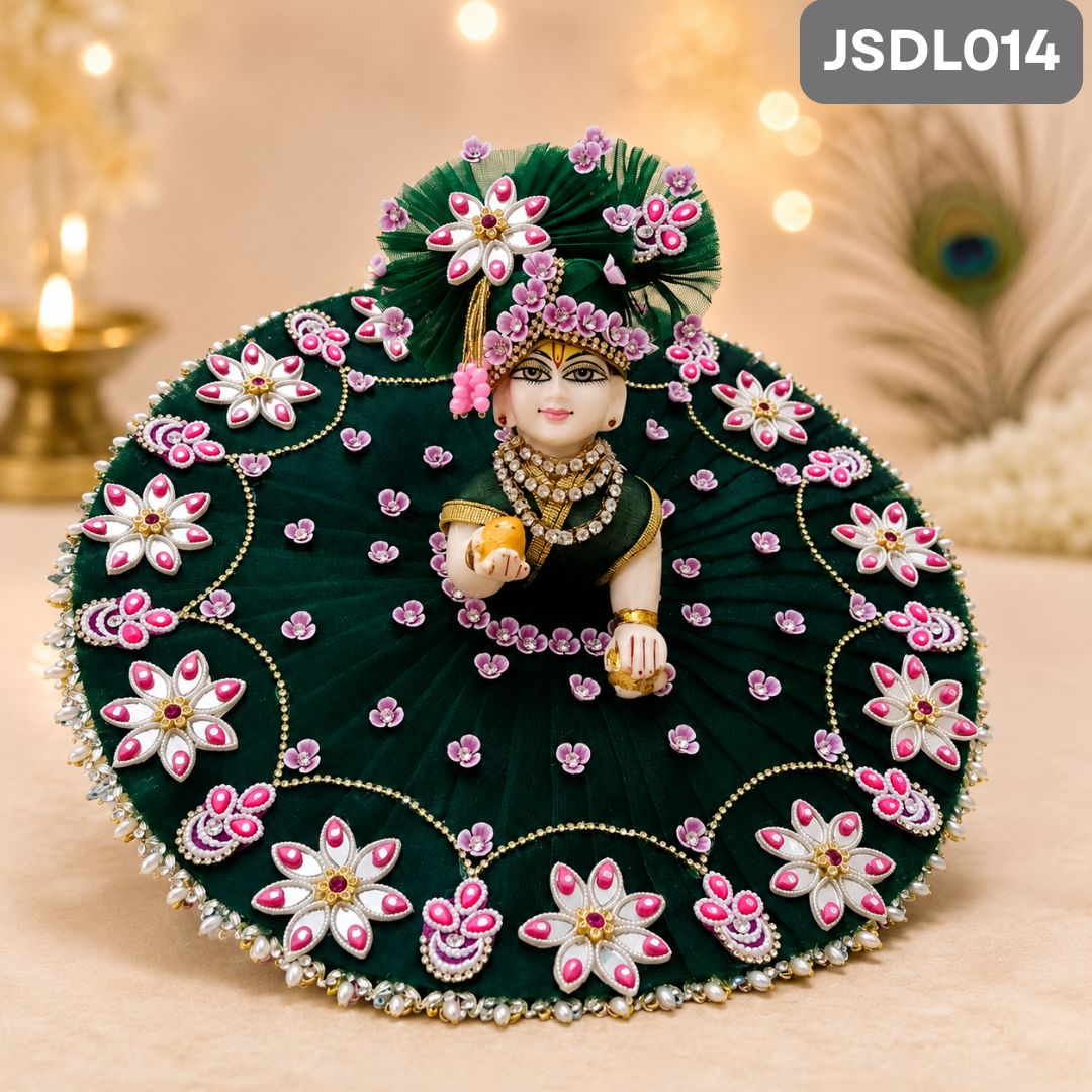 Bottle Green Poshak for Laddu Gopal With Matching Pagdi | JSDL014
