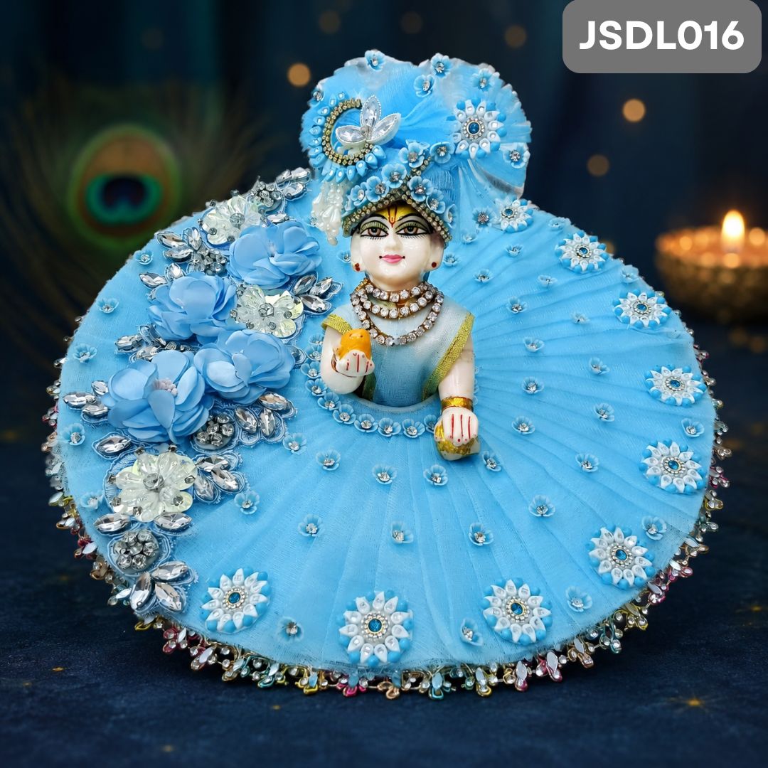 Sky Blue  Poshak for Laddu Gopal With Matching Pagdi l | JSDL016