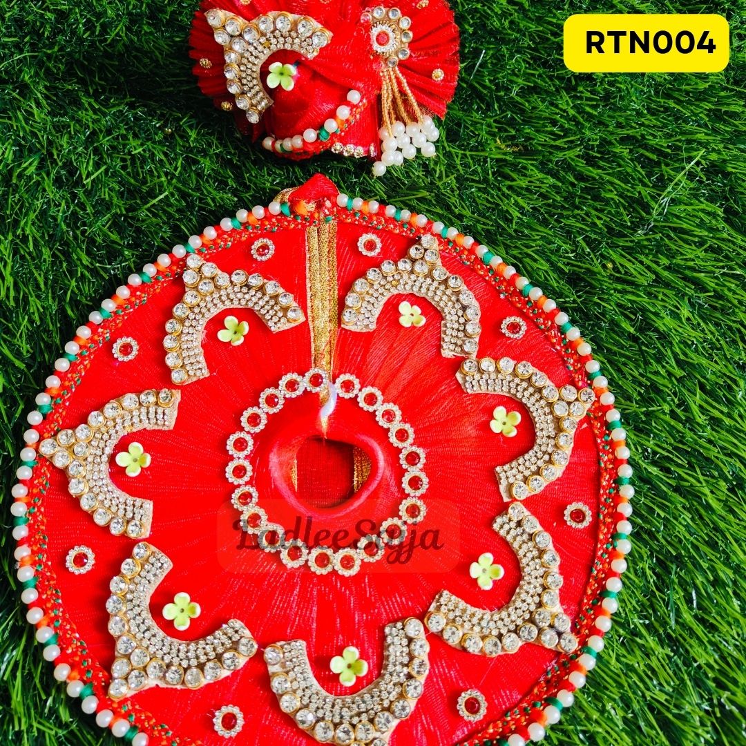 Red Laddu Gopal Dress with Matching Pagdi and Pearl Border | RTN004