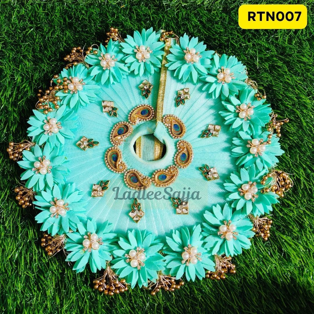 Elegant Floral Sea Green Laddu Gopal Dress with Matching Pagdi | RTN007