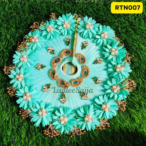 Elegant Floral Sea Green Laddu Gopal Dress with Matching Pagdi | RTN007