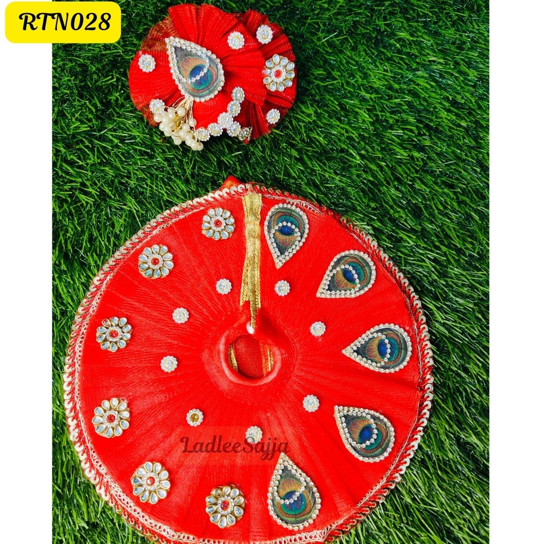 Stunning Red Laddu Gopal Dress with Peacock Design and Matching Pagdi | RTN028