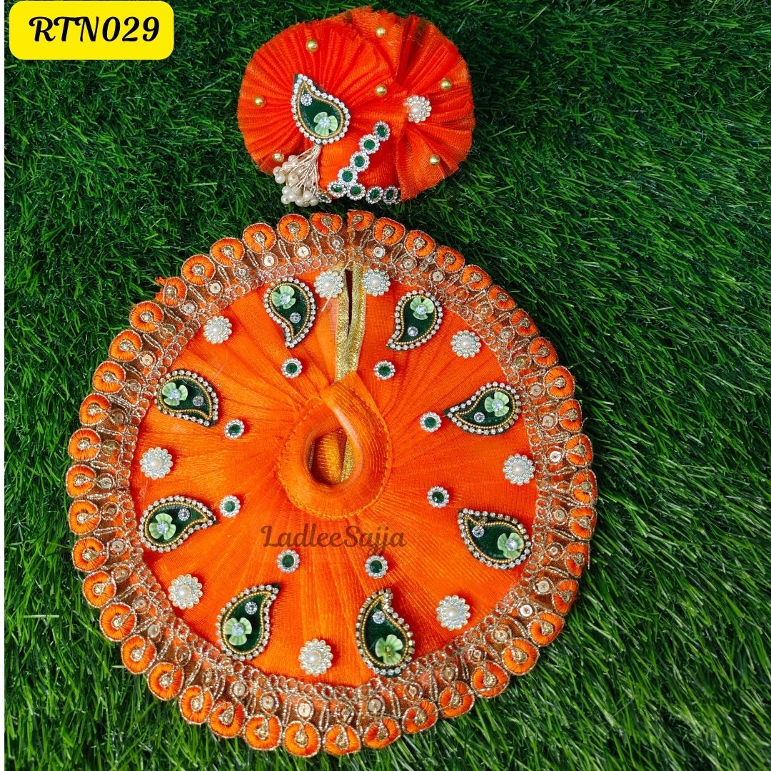 Elegant Orange Laddu Gopal Dress with Matching Pagdi | RTN029