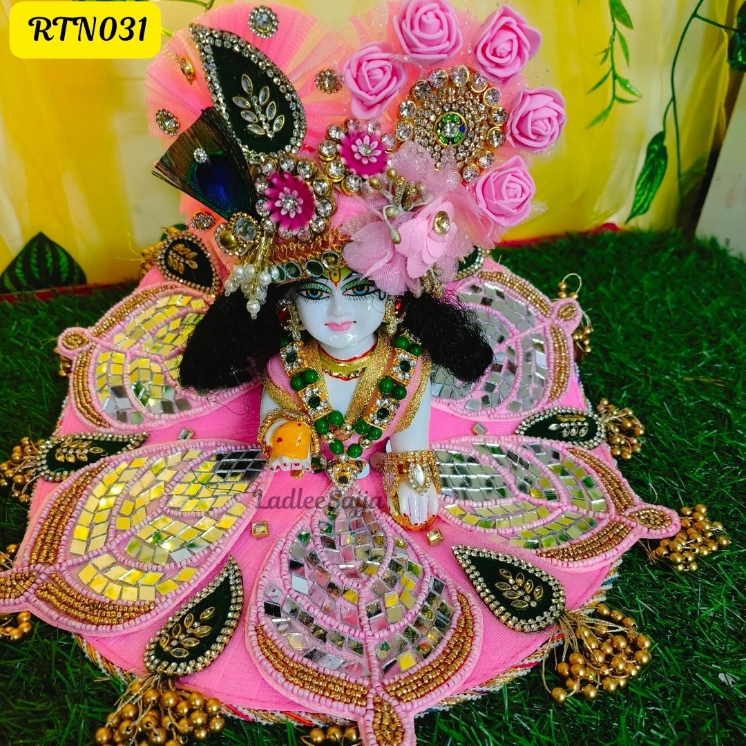 Elegant Pink Laddu Gopal Dress with Mirror Work and Floral Design | Handcrafted Gopal Poshak |RTN031