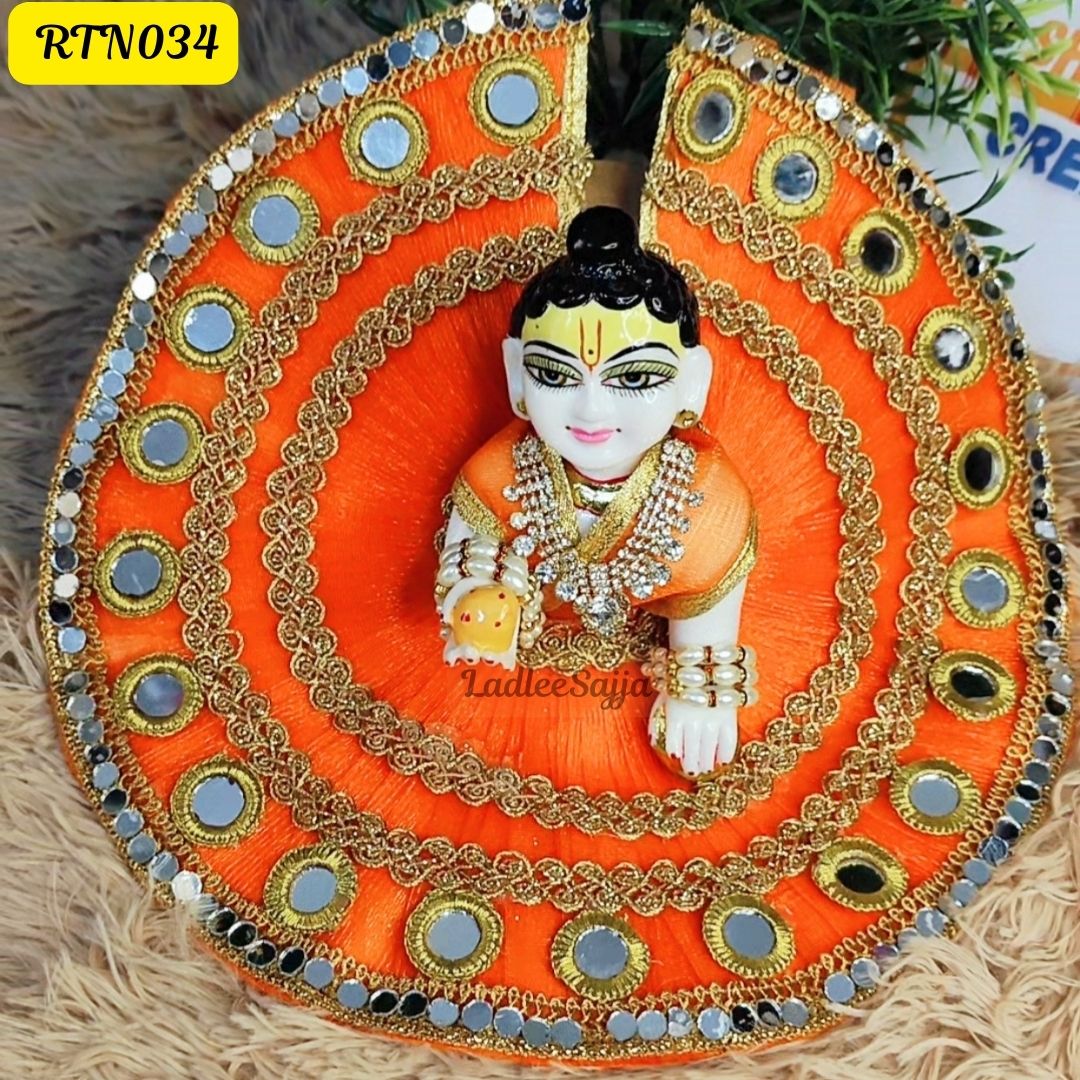 Bright Orange Laddu Gopal Dress with Mirror Work | Handcrafted Gopal Poshak | RTN034