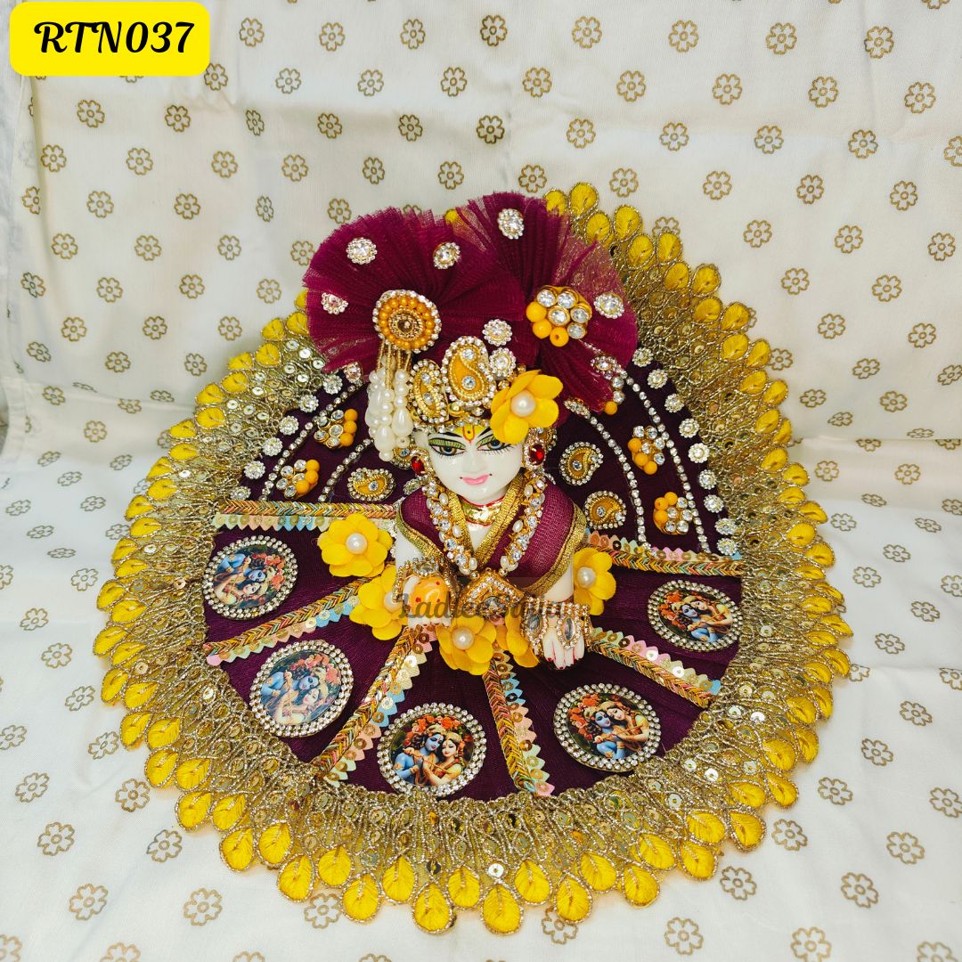 Wine Stone Work Pearl Work Floral Zari Poshak for Laddu Gopal | RTN037
