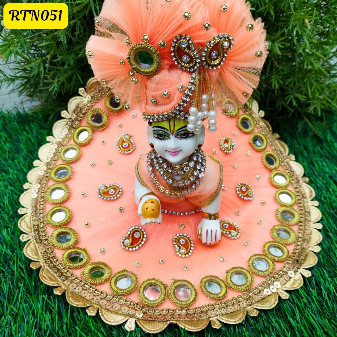 Peach Zari Stone Work Pearl Work Poshak for Laddu Gopal | RTN051