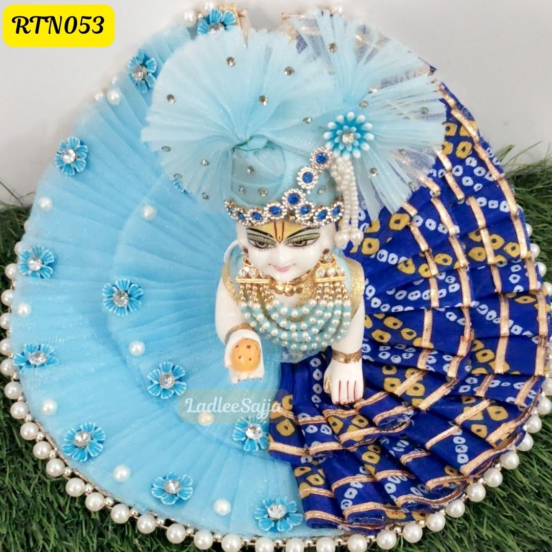 Half and half sky blue and dark blue Jaipuri Dress with Matching Pagdi | RTN053